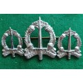 SA Corps of Military Police chrome cap and collar badges pair