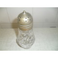 (nr)   A GORGEOUS VINTAGE CASTER SUGAR CRYSTAL AND SILVER PLATED SHAKER - 15cm tall wdt pt cir 21cm