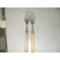 *.#2X VINTAGE SILVER COLLARED FISH FORKS -- looks like -JV  anchor lion S