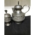 A VINTAGE KYRRE NORSK TINN  PEWTER COFFEE POT and SUGAR BASIN