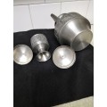 A VINTAGE KYRRE NORSK TINN  PEWTER COFFEE POT and SUGAR BASIN
