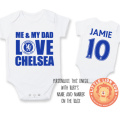 PERSONALISED CHELSEA FC Baby Grow with NAME & NUMBER/Me & My Dad Love CHELSEA Onesie/ Babyshower