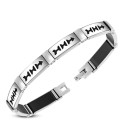 Stainless Steel with Black Rubber Cut-out Arrow Panther Link Fold Over H Clasp Closure Bracelet