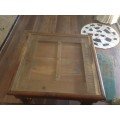 Old Indian door side table with glass insert