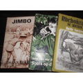 3 BOOKS - JIMBO - J BEKKER,  RHEBOKRANT SE MENSE - B COETZEE,  SOOIS OP DIE PLAAS J VD BERG