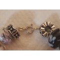 925 Silver Bracelet with Dark Flower Charms