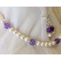 Genuine Pearl with Lilac Malaysia Jade Necklace and Earrings - Gorgeous!