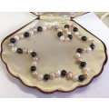 Genuine Cultured Pearl Necklace | White Peach and Black | Classic and Elegant