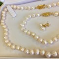 Genuine Cultured White Pearl Set - Necklace, Bracelet and Earrings!!!