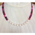 Genuine Pearl and Pink Agate Necklace - Stunning!