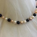 Genuine Cultured Pearl Necklace | White Peach and Black | Classic and Elegant