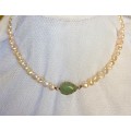 SALE! Genuine Pearl and Green Aventurine Necklace - Unique!