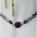 Genuine Amethyst and Fluorite Necklace & Earrings
