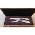 Fancy Handmade Carving Knife and Fork in Wooden Box