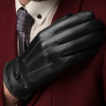 Warm Touch Screen Capable Black PU Leather + Cashmere Gloves - Large - CLEARANCE SALE