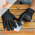 Warm Touch Screen Capable Black PU Leather + Cashmere Gloves - Large - CLEARANCE SALE