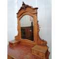 Antique French Louis XV walnut marble top dressing table with mirror