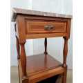 Antique Tall Mahogany and Inay Nightstand/ Cabinet with Marble top