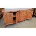 Oak Louis XV Sideboard with 4 doors and 4 drawers in the middle