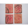 NATAL - 1882-89 DEFIN ISSUE QV - 1d ROSE (SHADES) - SELECTION OF 4 STAMPS - USED