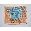 UNION - 1951 REVENUE - 2/- ORANGE & BLUE WITH LANGUAGE ERROR & WITH CLEAR CANCELLATION - UNH
