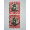 UNION - 1930-45 DEFIN ISSUE - 1d BLACK and CARMINE PAIR WITH VARIETY ``BALLOON IN SUNS RAYS` - UHR