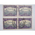 UNION - 1947-54 DEFIN ISSUE - 2d SLATE and PURPLE - 2 PAIRS (SHADES) - USED