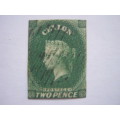 CEYLON - 1857 DEFIN ISSUE QV (IMPERF) - 2d GREEN SINGLE (NO MARGINS) - USED
