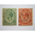 UNION - 1913 DEFIN ISSUE KGV `COIL STAMPS` - 1/2d GREEN and 1,5d CHESTNUT - SINGLES - USED