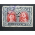 BSAC - 1910 DEFIN ISSUE `DOUBLE HEADS` - 1POUND (TOP VALUE) - FISCALLY USED WITH `1924` DATE PERFIN