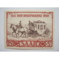 SAAR - 1950 STAMP DAY (MAIL COACH) - 15f + 5f BROWN and RED - UNUSED
