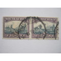 UNION - 1930-43 DEFIN ISSUE `PRETORIA` - 2d SLATE-GREY and LILAC - USED PAIR WITH CLEAR CANCELLATION