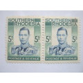 SOUTHERN RHODESIA - 1937 DEFIN ISSUE - 5/- BLUE and GREEN (TOP VALUE) - PAIR - MNH