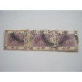 HONG KONG - 1954 DEFIN ISSUE QEII - 10c LILAC - STRIP OF 3 WITH PAPER JOIN - USED