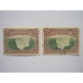 SOUTHERN RHODESIA - 1935-41 LARGE FALLS - 2d GREEN/BROWN (PERF 12.5) - TWO SINGLES - USED/UNUSED