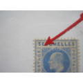SEYCHELLES - 1903 SURCH 3c ON 15c BLUE - SINGLE WITH DENTED FRAME - UNUSED