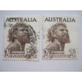 AUSTRALIA 1952 ABORIGINE - 2s6d DEEP BROWN AND SEPIA - TWO SINGLES - USED
