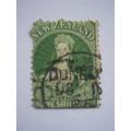 NEW ZEALAND - 1862 DEFIN ISSUE QV (Wmk LARGE STAR) - 1/- YELLOW-GREEN (PERF 13) - SINGLE - USED