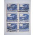 UNION - 1947-54 DEFIN ISSUE `HYPHENATED/SCREENED` - 3d BLUE - BLOCK OF 6 - USED