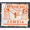 **R1 START** ZAMBIA - 1964 POSTAGE DUE - 1d ORANGE - SINGLE - USED
