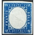 ITALY - 1862 DEFIN ISSUE (EMBOSSED HEAD - IMPERF) - 15c BLUE - UNUSED