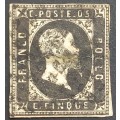SARDINIA - 1851 DEFIN ISSUE (IMPERF) - 5c BLACK - USED