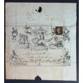 GB QV - 1840 FORES`S SATIRICAL COMIC ENVELOPE No.1 - POSTALLY USED WITH PENNY BLACK TIED TO PIECE