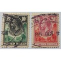 NORTHERN RHODESIA - 1925-29 DEFIN ISSUE KGV - 10/- and 20/- - FISCALLY USED