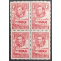 BECHUANALAND - 1938-52 DEFIN ISSUE KGVI - 1d SCARLET - BLOCK OF 4 - MNH