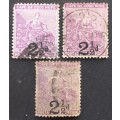 COGH - 1891 SURCH 2,5d ON 3d MAGENTA (Wmk `CABLED ANCHOR`) - 3 x SINGLES - USED