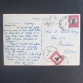 POSTCARD FROM CATHEDRAL PEAK TO DURBAN - POSTED WITH 1954 POSTMARK AND `POSTAGE DUE`