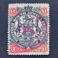 BSAC - 1897 Addt defin Issue - £1 Black & Red-brown - Single - Fiscally used