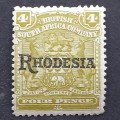 BSAC - 1909 Defin Issue optd `Rhodesia.` - 4d Olive - Single (without stop) - MNH