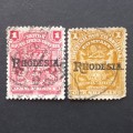 BSAC - 1909 Defin Issue optd `Rhodesia.` - 1d Red & 1/- Bistre - Singles - Used